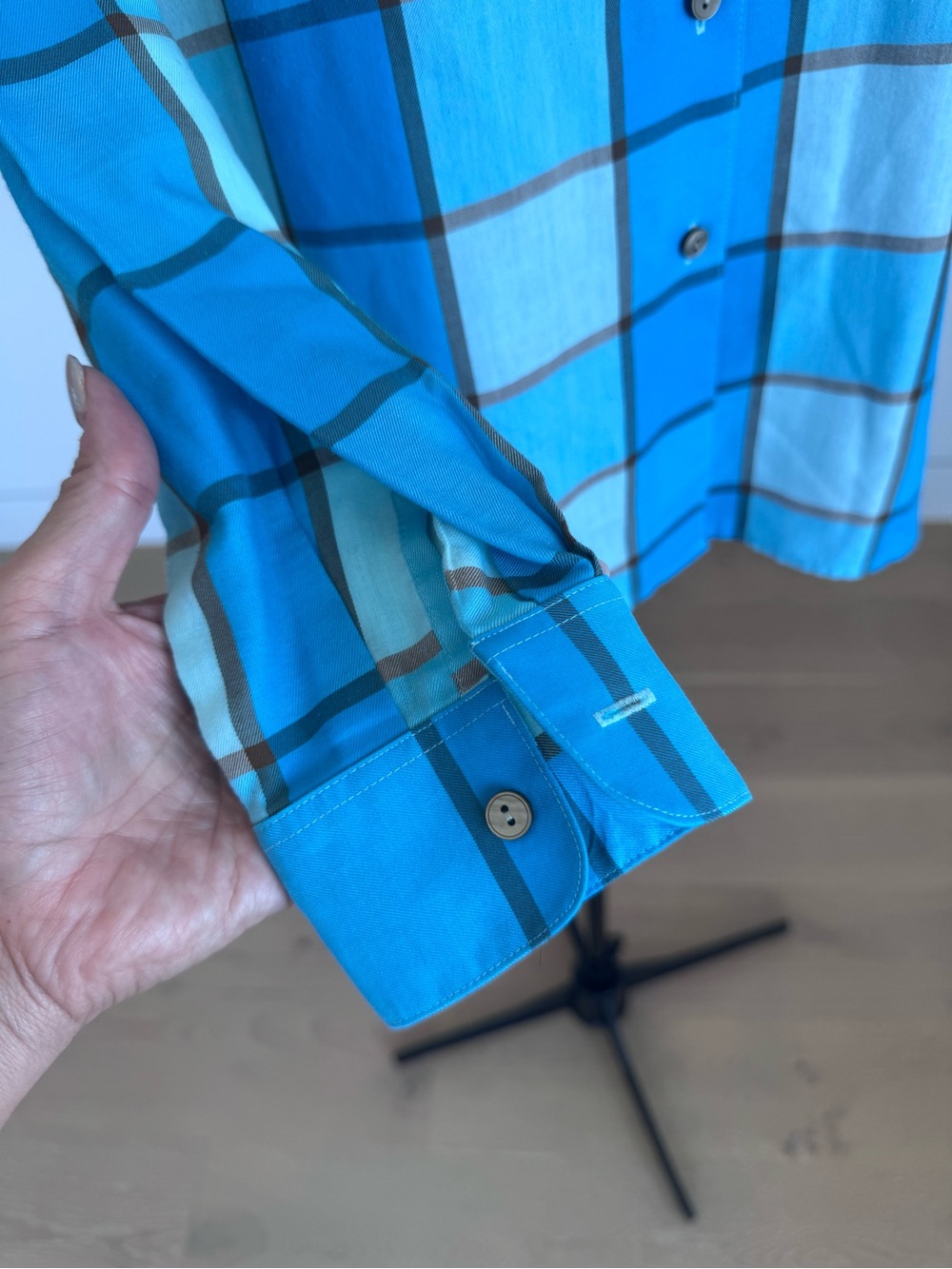 Shirt-Foxcroft Blue Windowpane Button-Down Shirt Wrinklefree - Picture 6 of 9